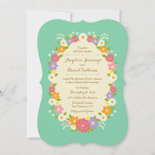 Boho Rustic Floral Wreath Wedding (Mint) Invitation