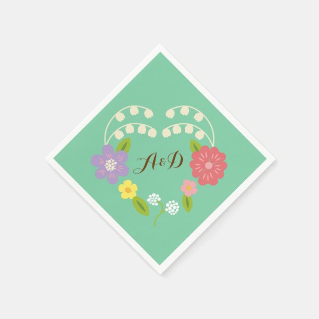 Boho Rustic Floral Wreath Wedding (Mint) Napkin (Corner)