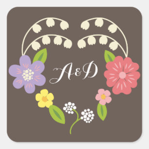 Boho Rustic Floral Wreath Wedding Square Sticker