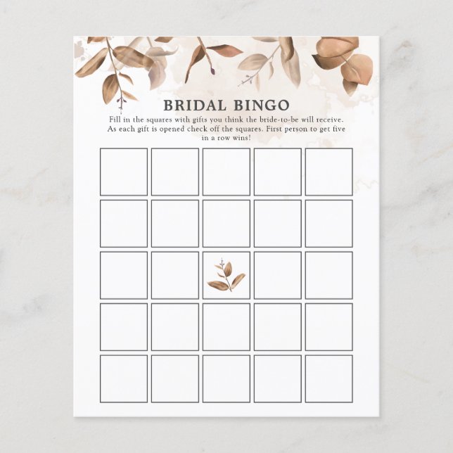 Boho Rustic Florals Bridal Shower Bingo Game (Front)