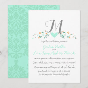 Boho Rustic Folk Art Mint Wedding Invitation