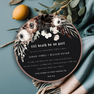 Boho Rustic Gothic Rust Black Botanical Engagement Invitation