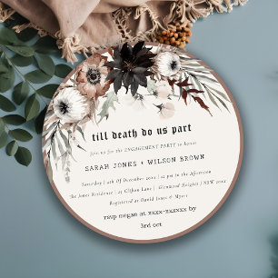 Boho Rustic Gothic Rust Black Botanical Engagement Invitation