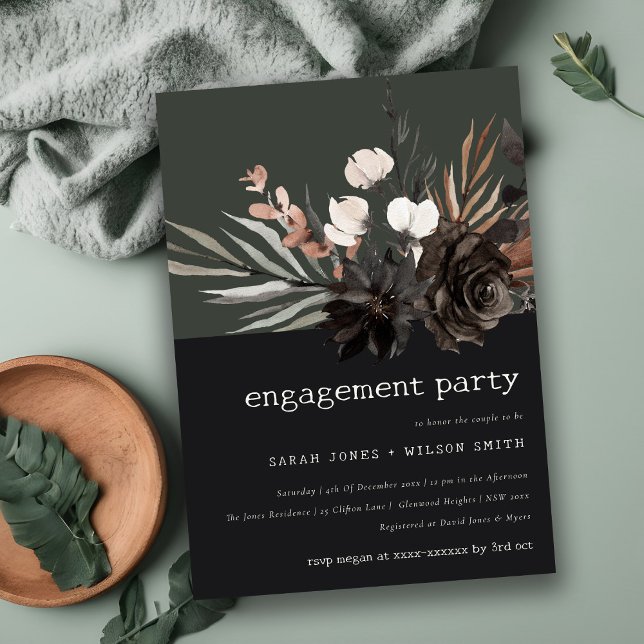 Boho Rustic Gothic Rust Black Botanical Engagement Invitation (Creator Uploaded)