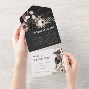 Boho Rustic Gothic Rust Black Botanical Wedding All In One Invitation