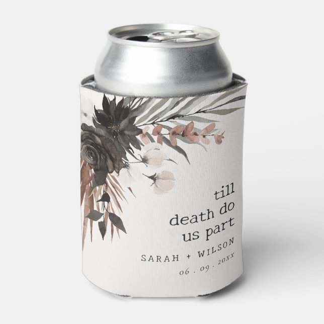 Boho Rustic Gothic Rust Black Botanical Wedding Can Cooler (Can Front)
