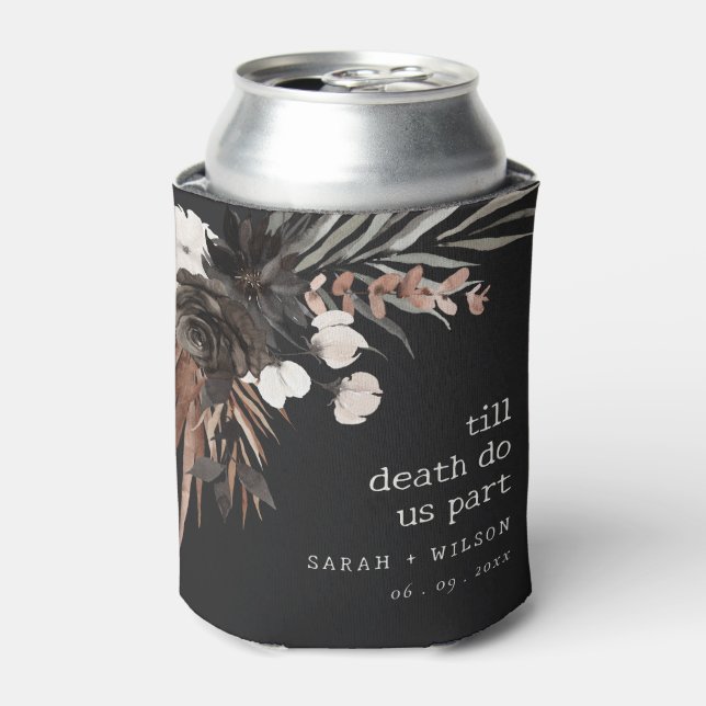Boho Rustic Gothic Rust Black Botanical Wedding Can Cooler (Can Front)