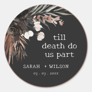 Boho Rustic Gothic Rust Black Botanical Wedding Classic Round Sticker