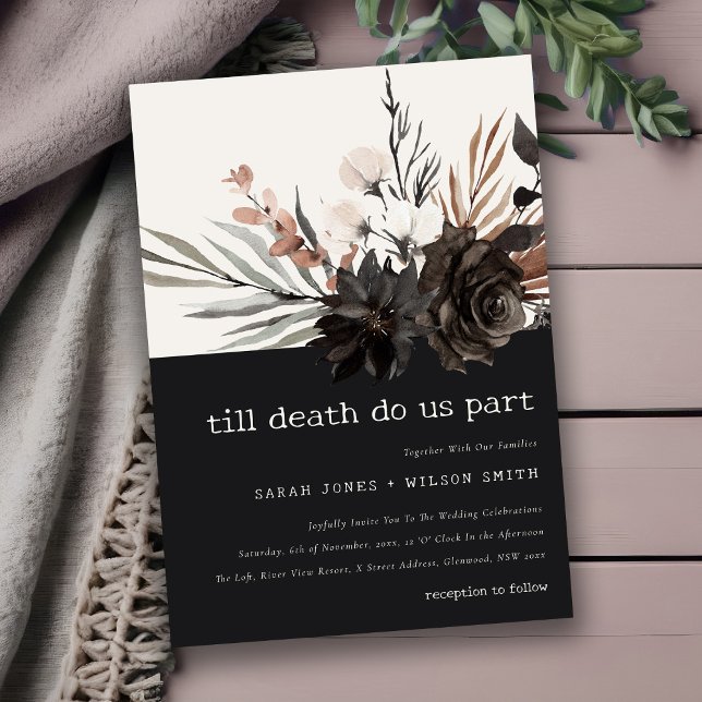 Boho Rustic Gothic Rust Black Botanical Wedding Invitation (Creator Uploaded)