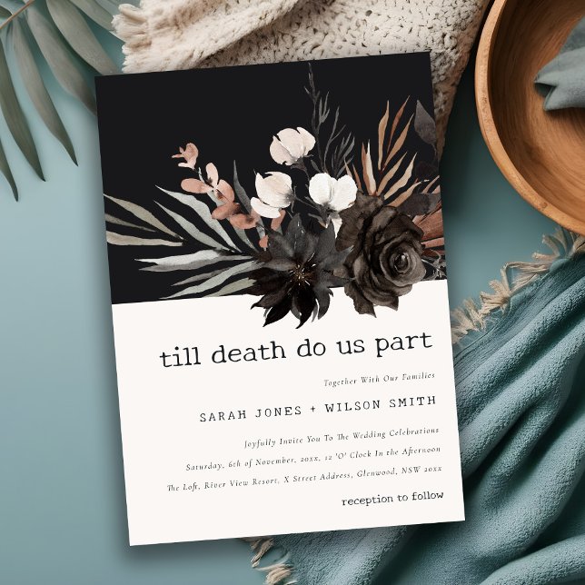 Boho Rustic Gothic Rust Black Botanical Wedding Invitation (Creator Uploaded)