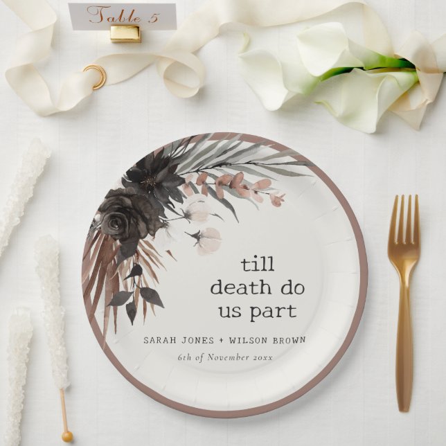 Boho Rustic Gothic Rust Black Botanical Wedding Paper Plate (Wedding)