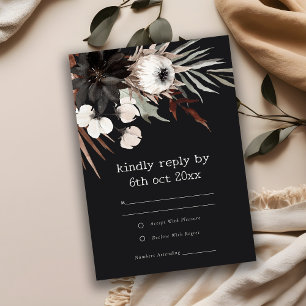 Boho Rustic Gothic Rust Black Botanical Wedding RSVP Card