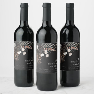Boho Rustic Gothic Rust Black Botanical Wedding Wine Label