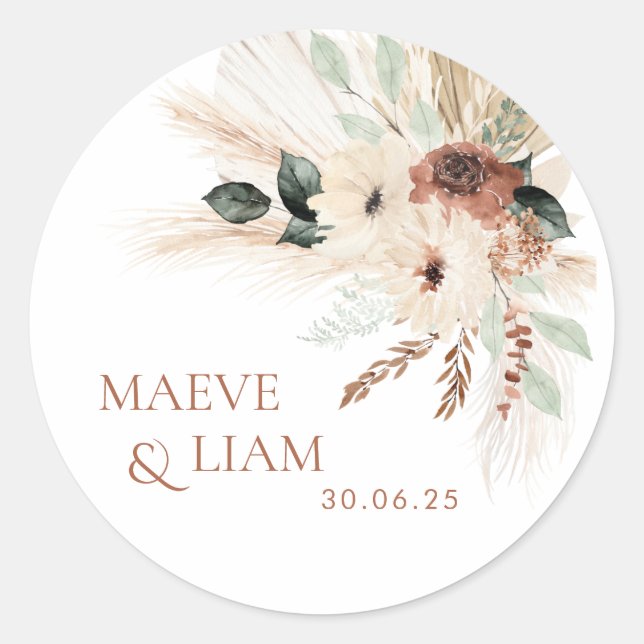 Boho Rustic Green Wedding Favour Tag Sticker Label (Front)