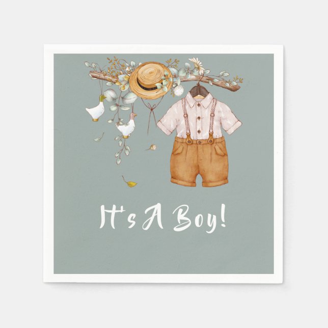 Boho Rustic Greenery Boy Napkin (Front)