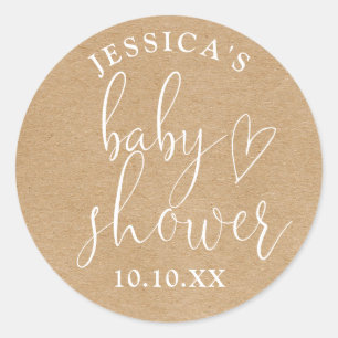 Boho Rustic Kraft Neutral Baby Shower Favour Classic Round Sticker
