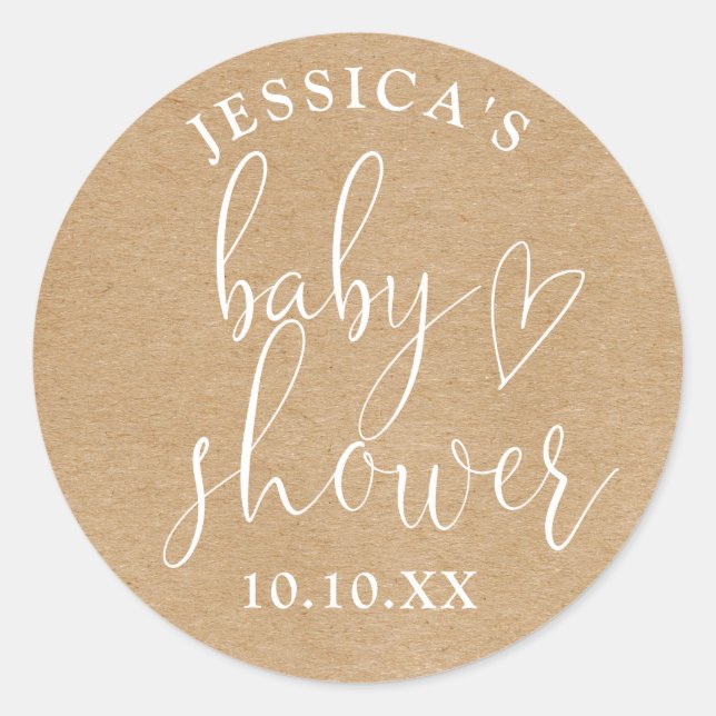 Boho Rustic Kraft Neutral Baby Shower Favour Classic Round Sticker (Front)