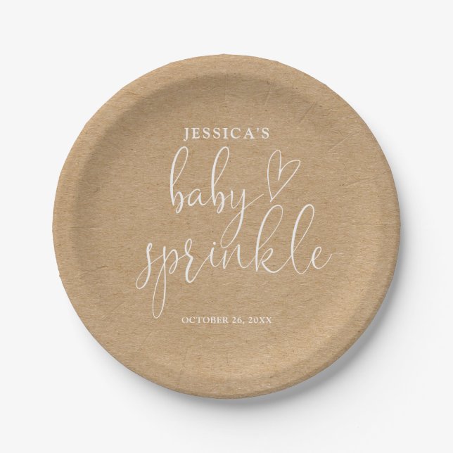 Boho Rustic Kraft Neutral Baby Sprinkle Shower Paper Plate (Front)