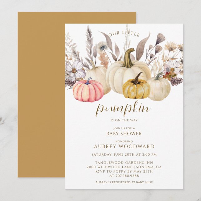 Boho Rustic Little Pumpkin Baby Shower Invitation (Front/Back)