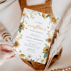 Boho Rustic Little Sunflower Bee Baby Shower Invitation