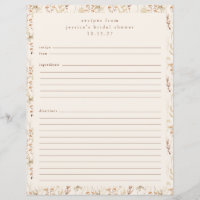 Boho Rustic Meadow Floral Personalised Recipe Page
