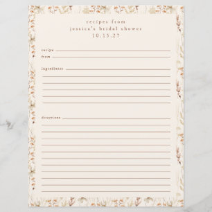 Boho Rustic Meadow Floral Personalized Recipe Page