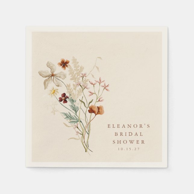 Boho Rustic Meadow Flowers Floral Bridal Shower Napkin (Front)