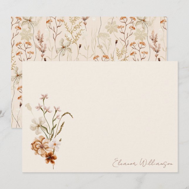 Boho Rustic Meadow Flowers Floral Bridal Shower Thank You Card (Front/Back)