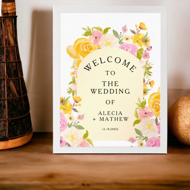 Boho rustic meadow yellow pink Wedding Welcome Poster (Boho rustic meadow yellow pink Wedding Welcome Poster)