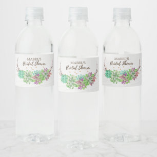 Boho Rustic Mint Floral Succulent Bridal Shower Water Bottle Label