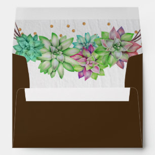 Boho Rustic Mint Floral Succulent Lined Wedding Envelopes