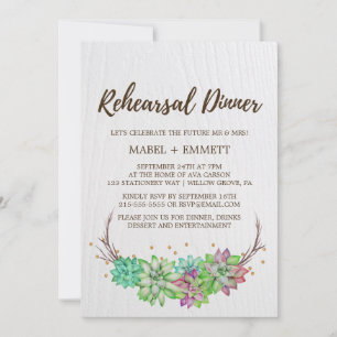 Boho Rustic Mint Floral Succulent Rehearsal Dinner Invitation
