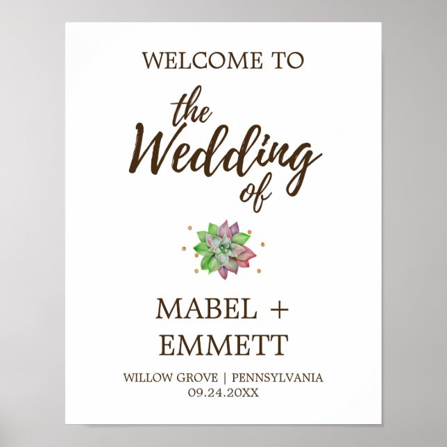 Boho Rustic Mint Floral Succulent Wedding Welcome Poster (Front)