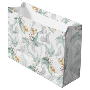 Boho Rustic Mint Watercolor Eucalyptus Floral Large Gift Bag