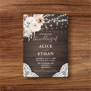 Boho Rustic Neutral Flowers Pampa Grass Wedding In Invitation