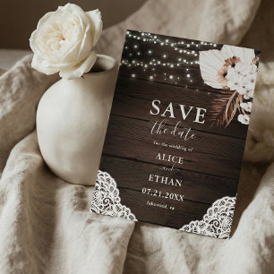 Boho Rustic Neutral Flowers Wedding Save The Date Announcement Postcard