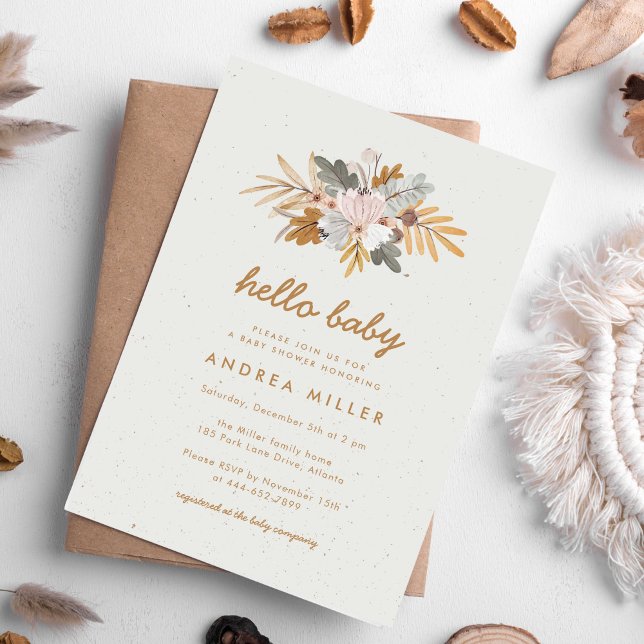 Boho Rustic Neutral Wildflower Baby Shower Invitation (Boho wildflower baby shower invitation perfect for fall baby showers.)