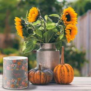 Boho rustic orange flower watercolor pattern grey coffee mug