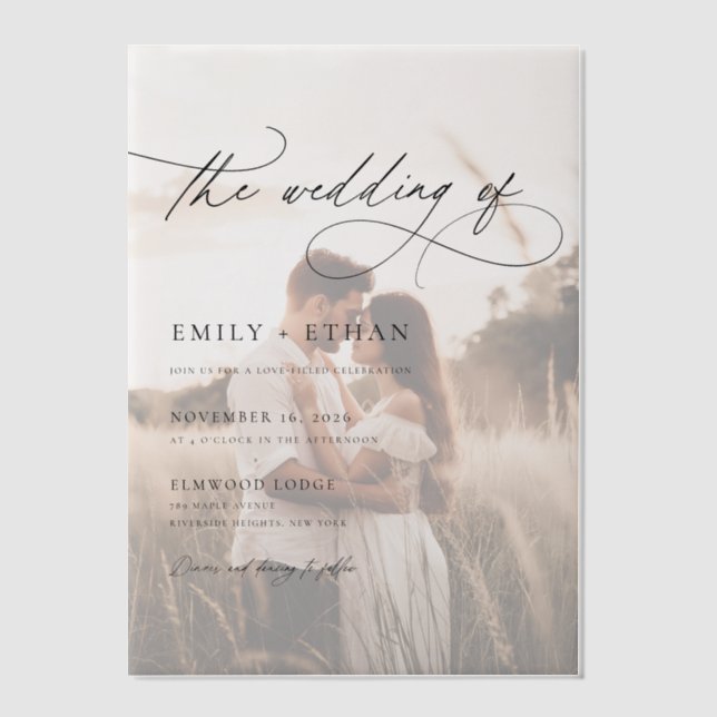 Boho Rustic Overlay Photo Wedding Vellum Invitations (Front)