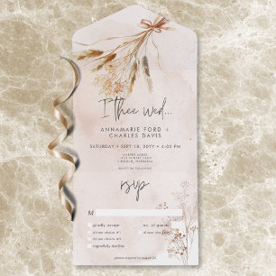 Boho Rustic Pampas & Dried Grass Bouquet Dinner All In One Invitation