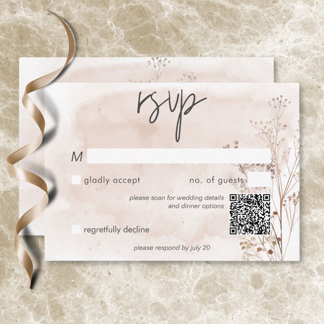 Boho Rustic Pampas & Dried Grass Bouquet QR Code RSVP Card (Boho Rustic Pampas & Dried Grass Bouquet QR Code RSVP Card)