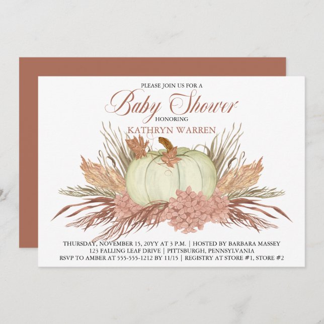 Boho Rustic Pampas Grass |Pumpkin Girl Baby Shower Invitation (Front/Back)