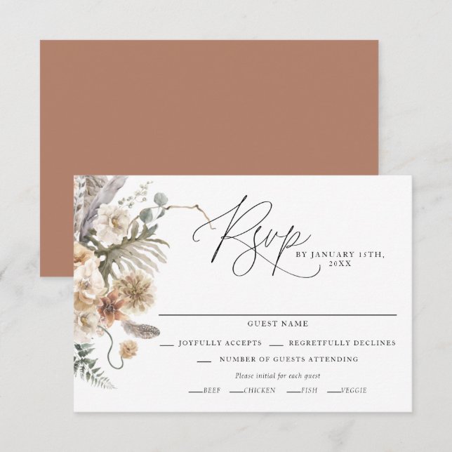Boho Rustic Pampas Grass Wedding RSVP Card (Front/Back)