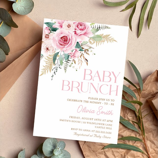 Boho Rustic Pink Floral Baby Brunch Baby Shower Invitation (Creator Uploaded)