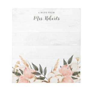 Boho Rustic Pink Floral Teacher Notepad