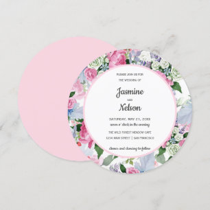Boho Rustic pink white lilac blue flowers wedding Invitation