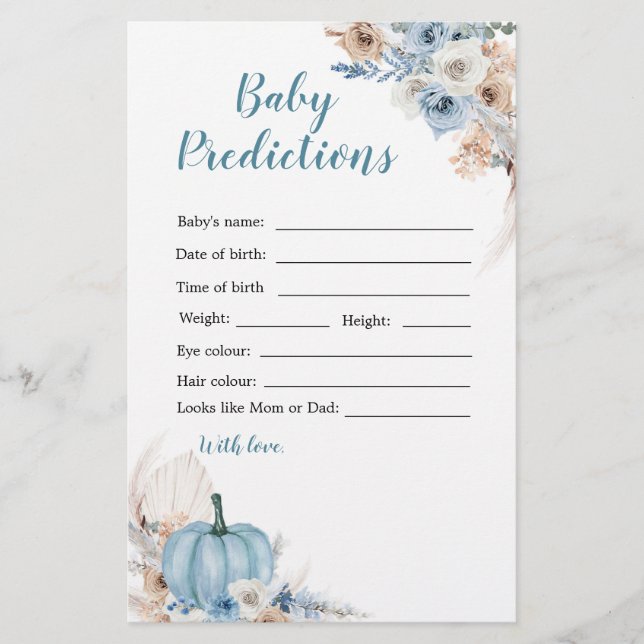 Boho Rustic Pumpkin Fall Baby Predictions (Front)