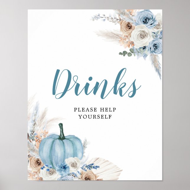 Boho Rustic Pumpkin Fall Baby Shower Drinks Sign (Front)