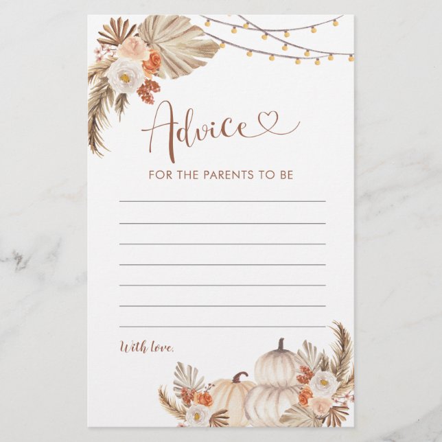 Boho Rustic Pumpkin Fall in Love Advice for Parent (Front)