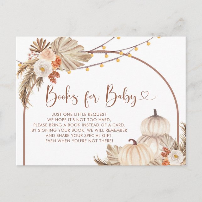 Boho Rustic Pumpkin Fall in Love Books for Baby Invitation Postcard (Front)